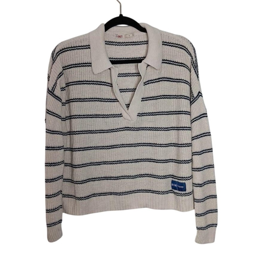Faherty Sweater Womens Small Striped Collared Pullover Linen Cotton CME